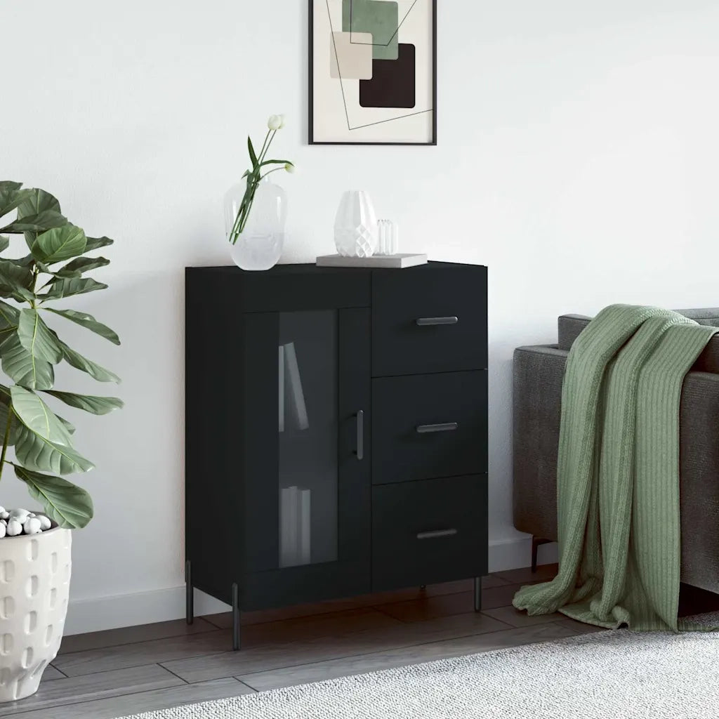 Credenza | Madia | Buffet da pranzo | Armadio da pranzo Nera 69,5x34x90 cm in Legno Multistrato