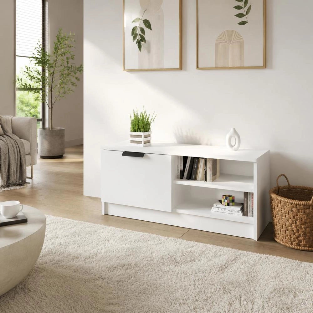TV Cabinet, White, 80x35x36.5 Cm, Wood-based Material