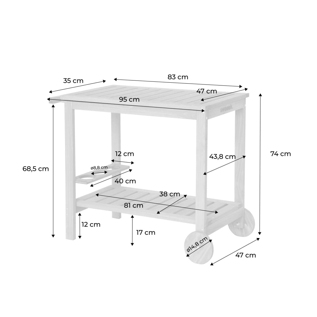 Carrello da cucina da esterno in legno di abete, 95cm, marrone