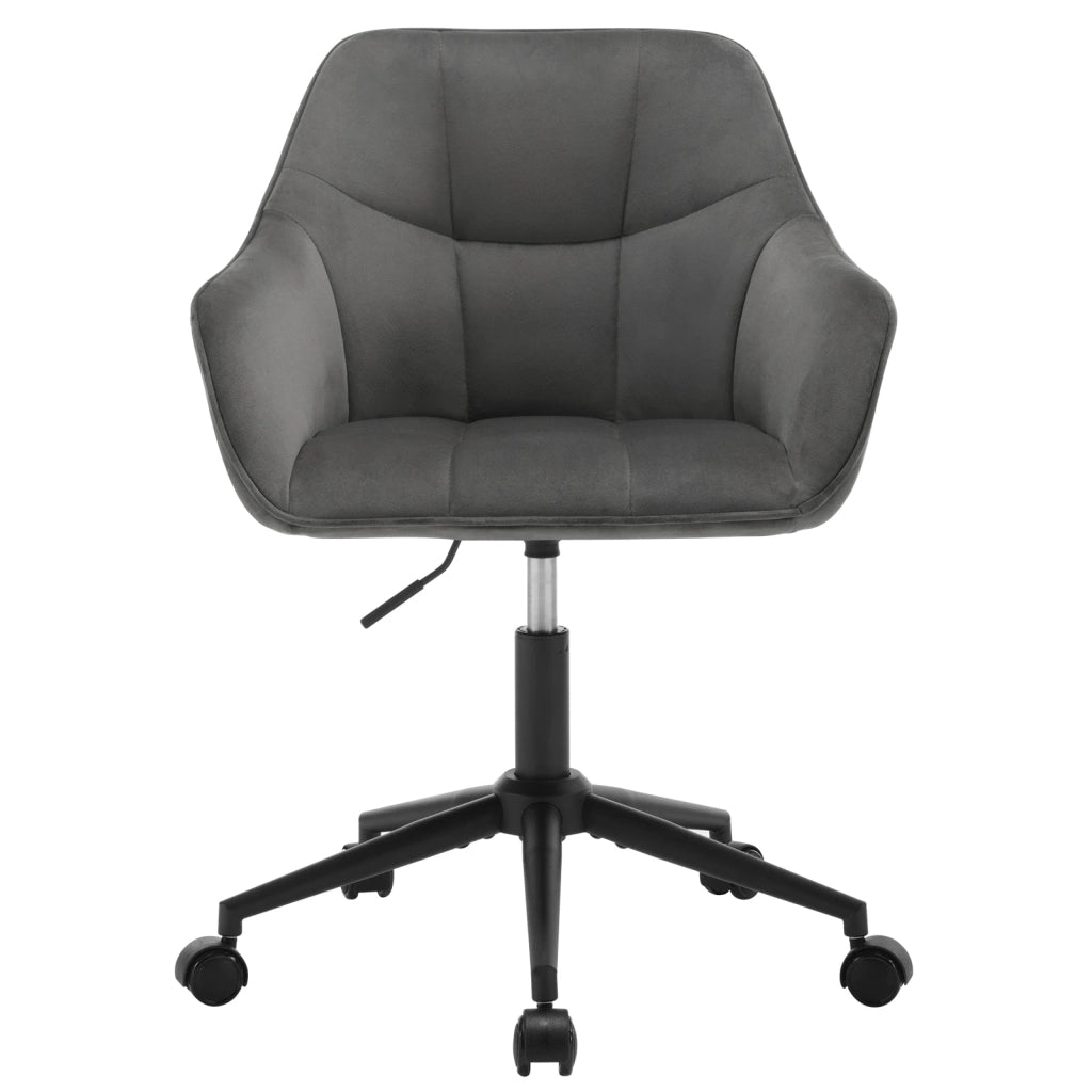 Sedia da ufficio girevole in velluto grigio scuro, regolabile in altezza, con ruote e base a 5 razze