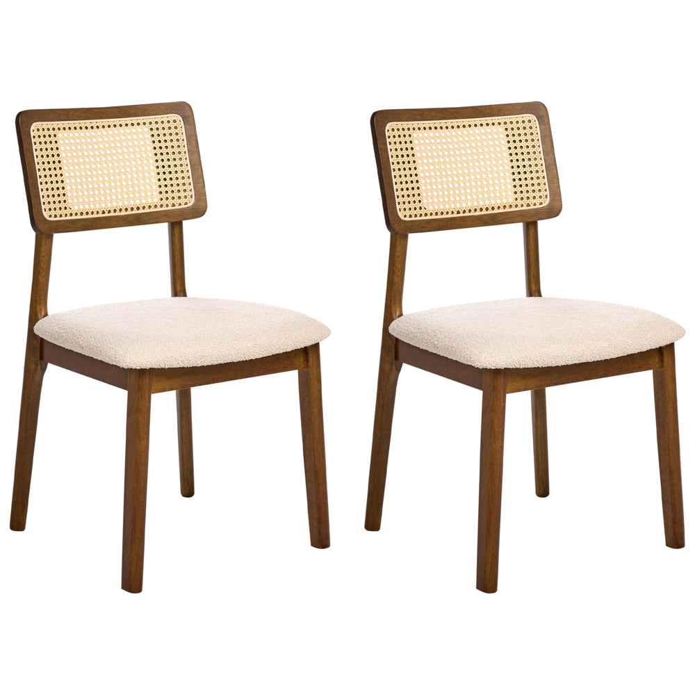 Set di 2 sedie da pranzo Sedute imbottite in poliestere marrone Struttura in legno laccato senza braccioli Stile retrò