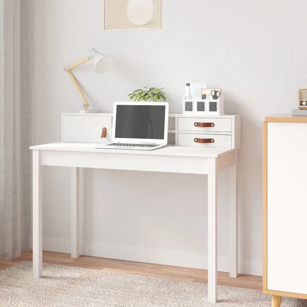 Scrivania | Tavolo da Ufficio Bianca 110x50x93 cm in Legno Massello di Pino