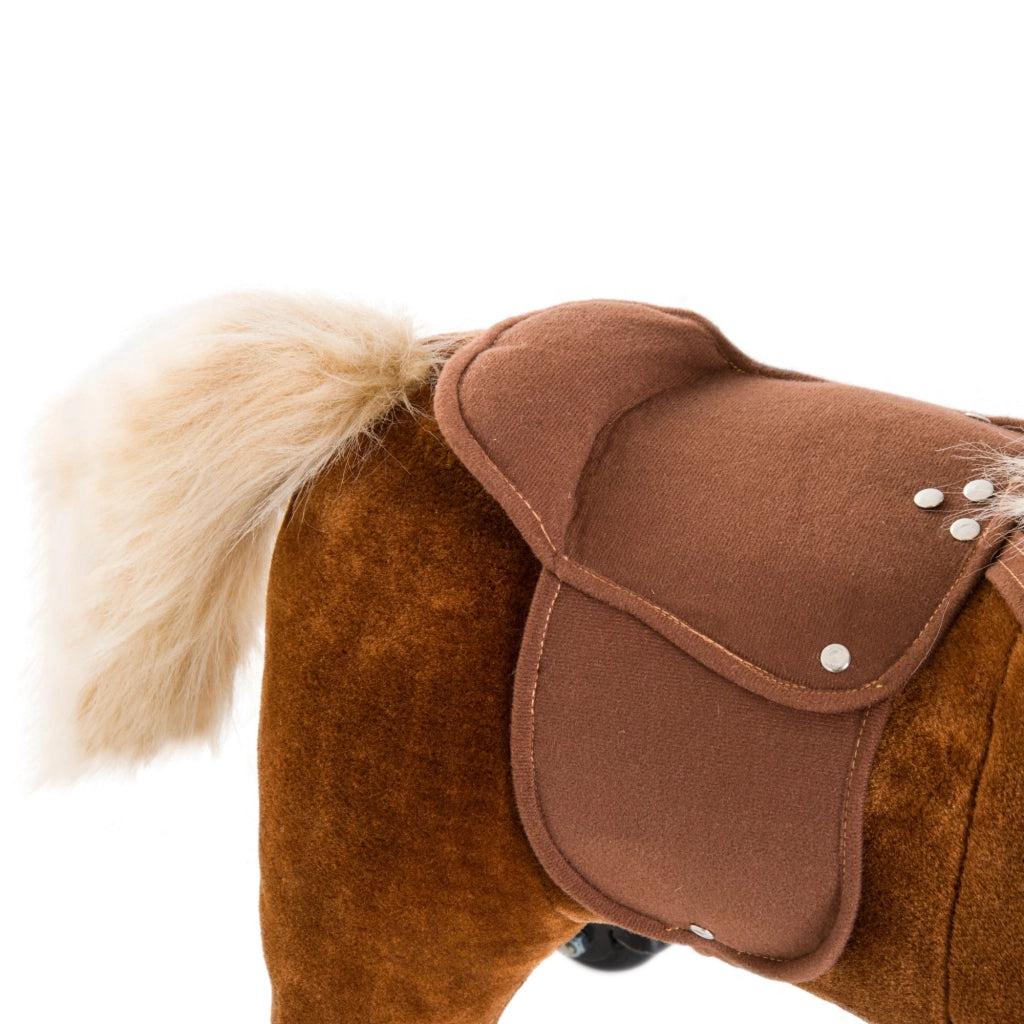 Cavallo a dondolo con ruote - Xylo - Legno, suoni, pedali, 55x23x60 cm, marrone