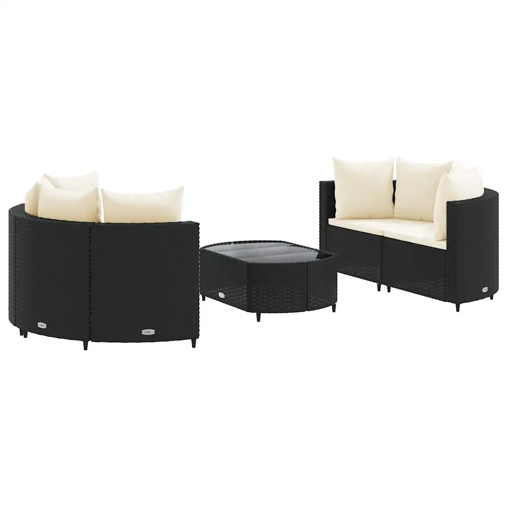 Set Divani da Giardino 5 pz con Cuscini in Polyrattan Nero