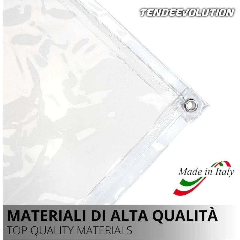 Telo PVC Cristal 5x2m, Spessore 0,65MM, 750g/m² - Trasparente IGNIFUGO con Occhielli 50cm - Resistente UV & Impermeabile - Made in Italy