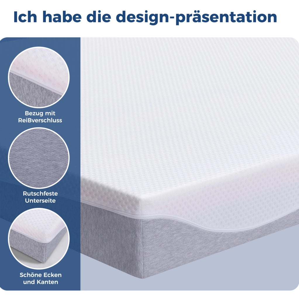 Materasso in schiuma reversibile H3/H4 con rivestimento sfoderabile; bianco e grigio