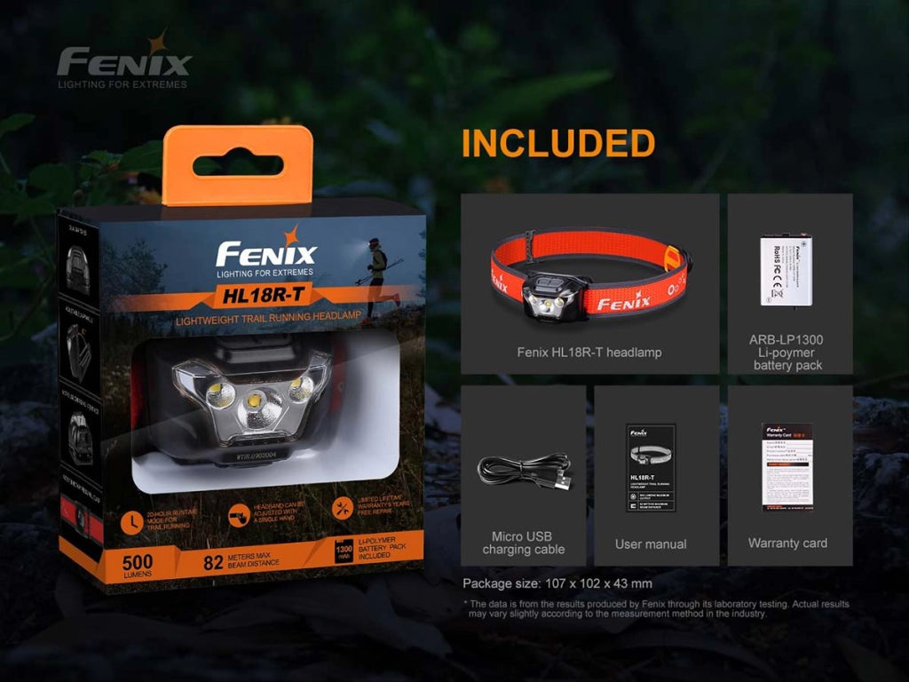 Torcia frontale LED ricaricabile lungo raggio FENIX HL18RT 500 lumen 85 metri