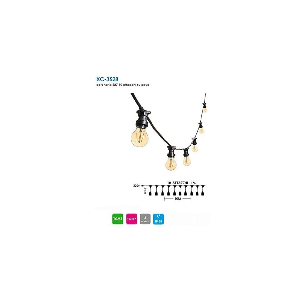 Trade Shop - Catena Luminosa Led Catenaria Con 10 Portalampade E27 10mt Prolungabile Ip54 -