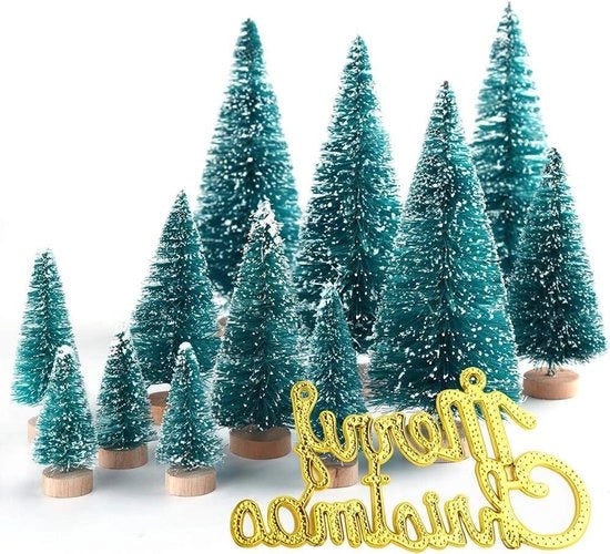 36 Stck Mini Pini di Sisal Fusto di Neve e Natale Fusto di Natale Borsetta Fusto di Natale Plastico Fusto di Neve Ornamenti da Tavolo con Natale Felice a Casa Diorama-Modelli