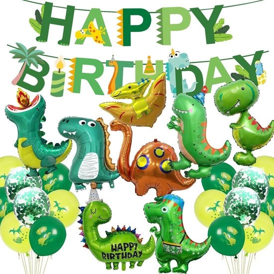 Set di decorazioni per compleanni dinosauro - decorazione per feste - bambini - palloni - giungla - 27 pezzi - alta qualità plastica