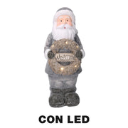 Babbo natale resina led con ghirlanda grigio cm 21,5x19,5h51