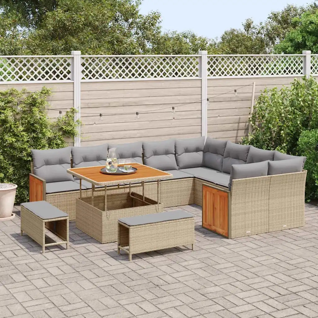 Set Divano da Giardino 13 pcs Beige e Grigio Chiaro polyrattan