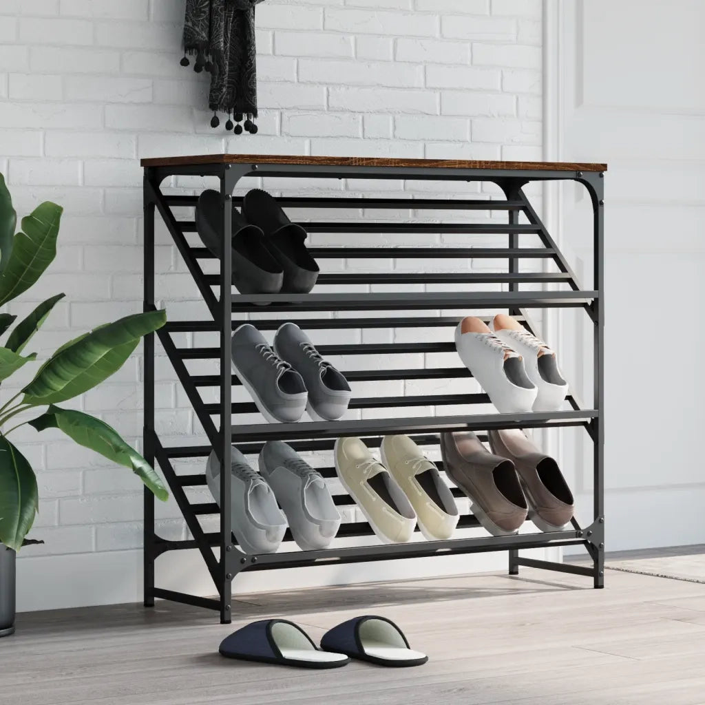Scarpiera-Scaffale per scarpe Rovere Marrone 90x30x85 cm in Legno Multistrato