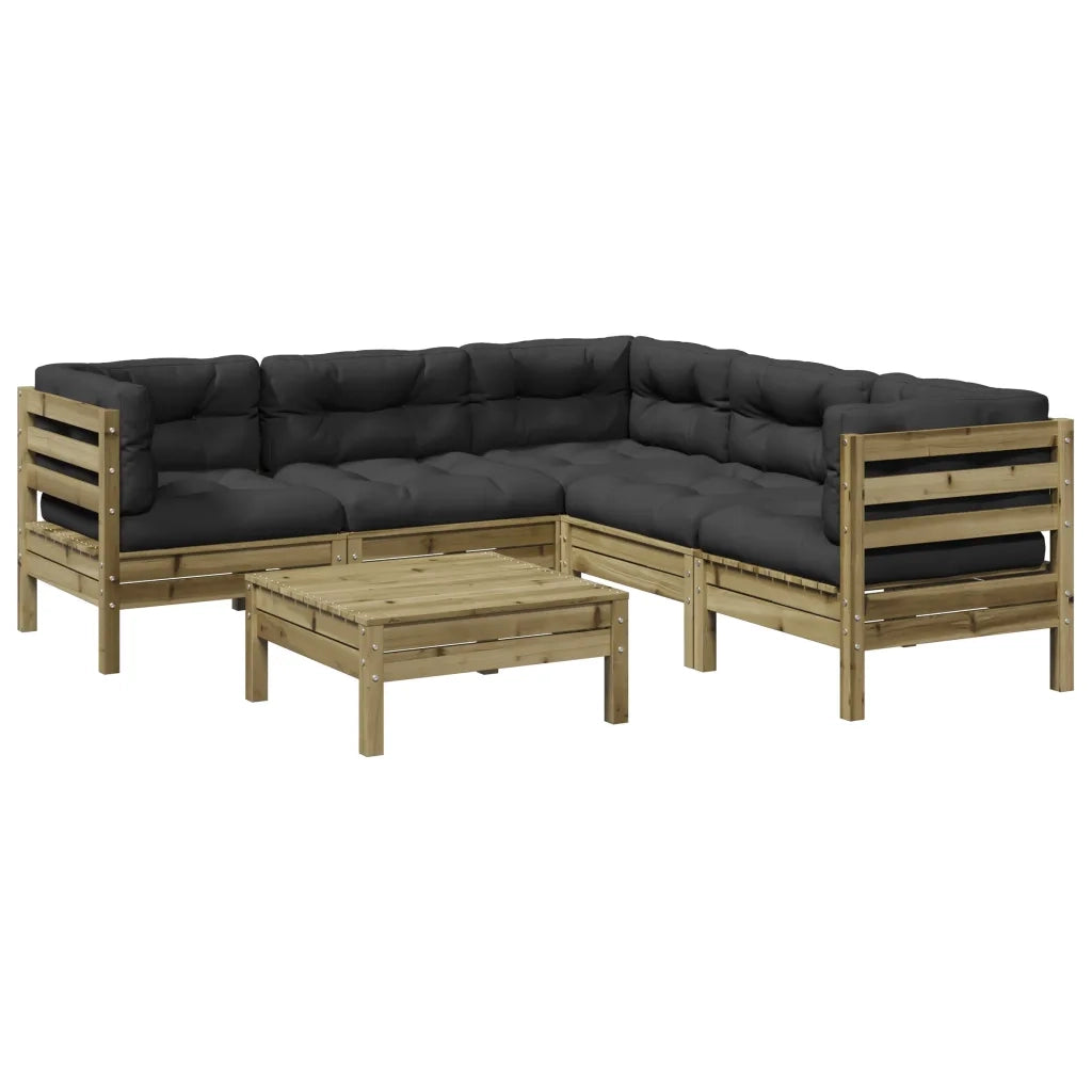 Set Divani da Giardino 6pz con Cuscini Legno Impregnato di Pino