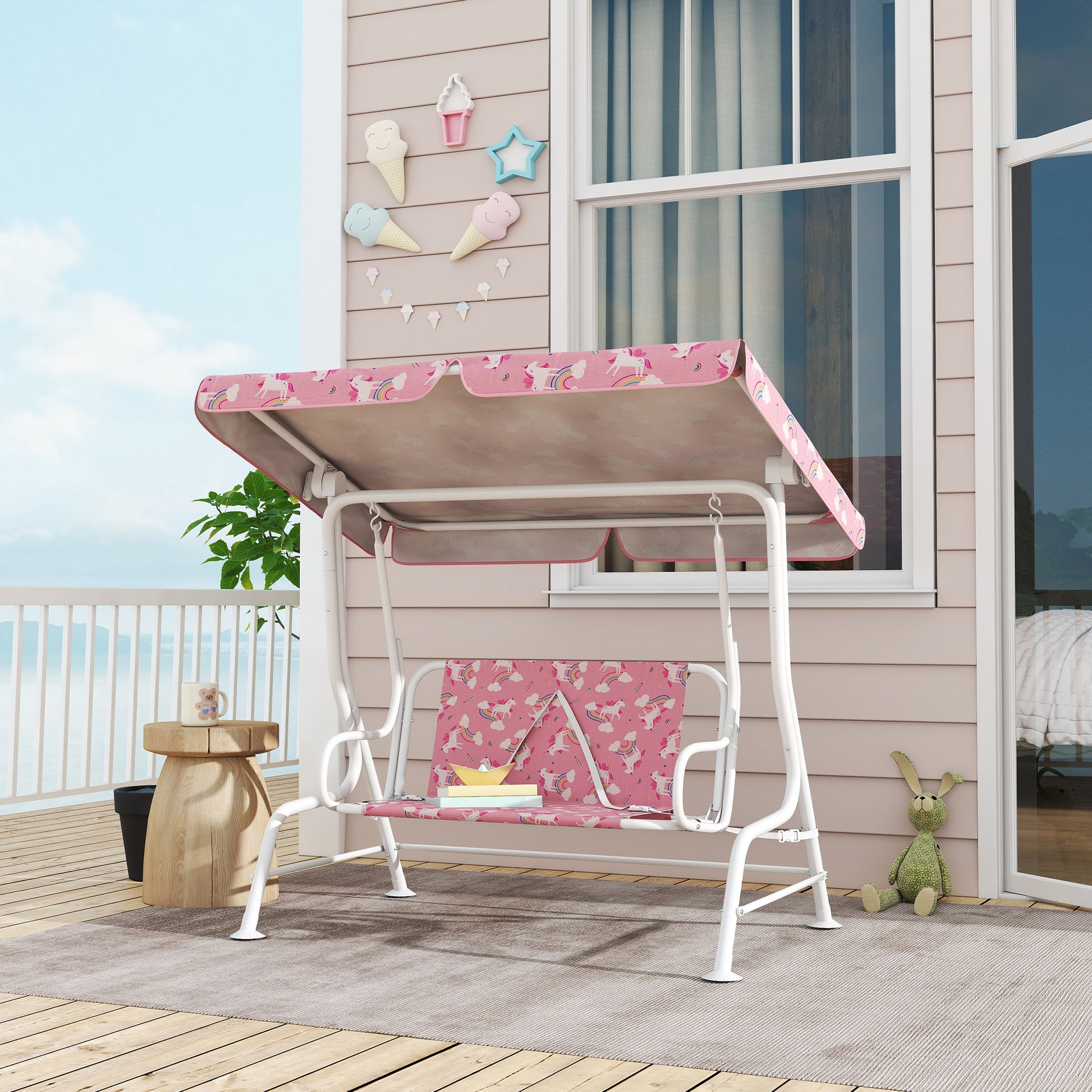 Dondolo per Bambini Altalena da Giardino 2 Posti 112x75x120 cm Rosa