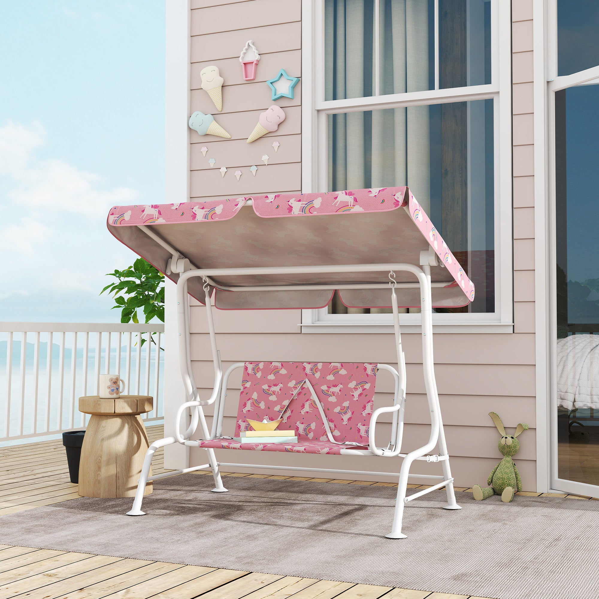 Dondolo per Bambini Altalena da Giardino 2 Posti 112x75x120 cm Rosa