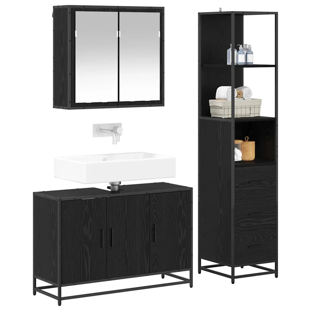Set di mobili per il bagno 3 pcs Rovere Nero Legno multistrato