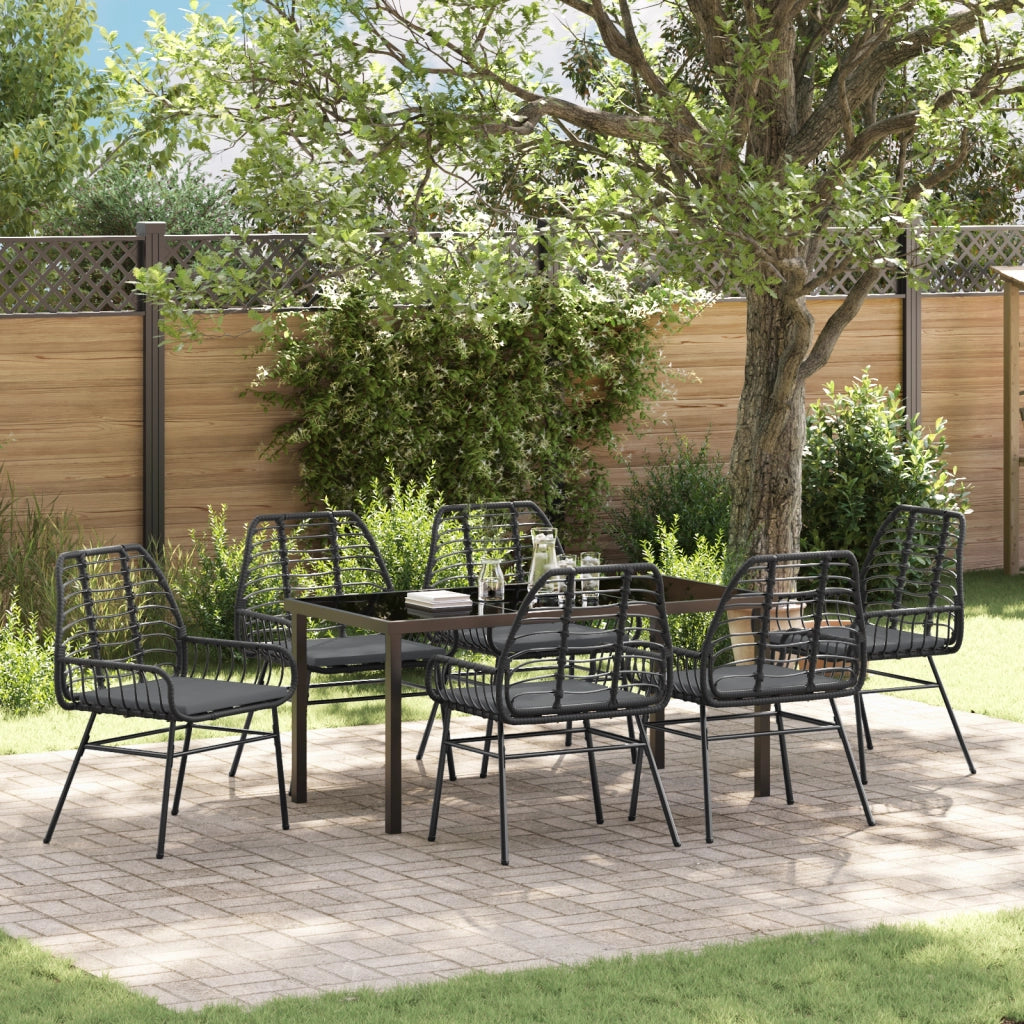 Set da pranzo da giardino 7 pezzi con cuscini Nero Polyrattan