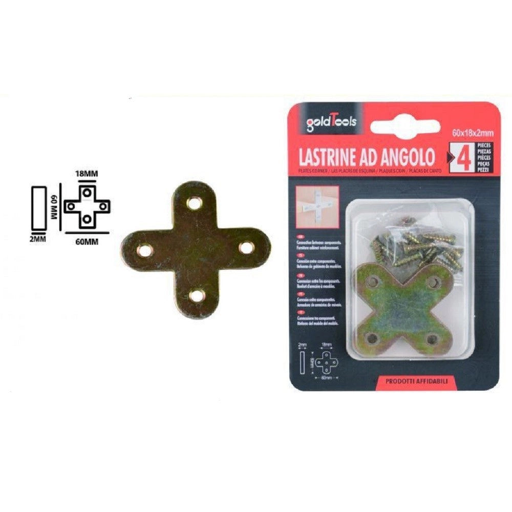 Trade Shop - Set 4pz Lastrina Lastrine Ad Angolo Forma X 60x18x2mm Con Viti Per Mobili 91232 -