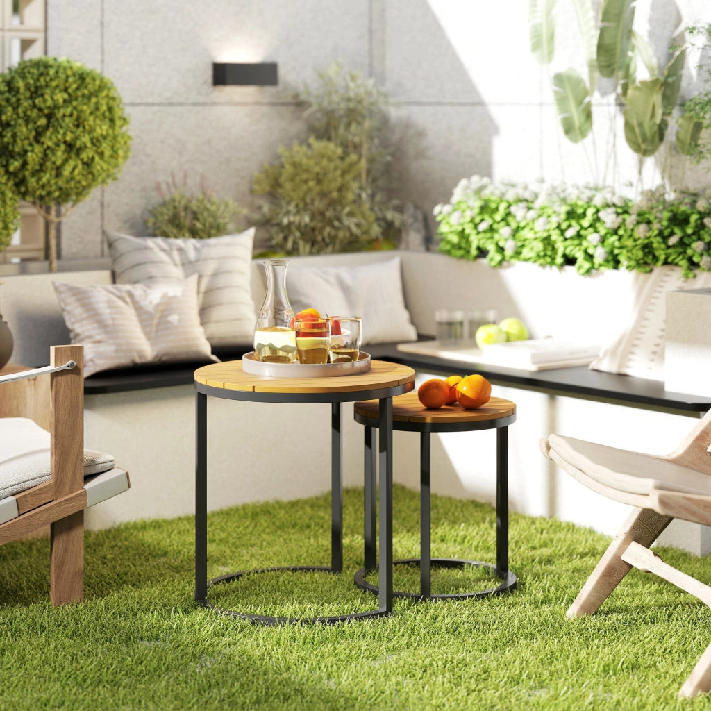 Tavolo da Giardino 2 Pezzi con Piano in Legno di Acacia ¨C zephmum ¨C Grigio 120x80x75 cm