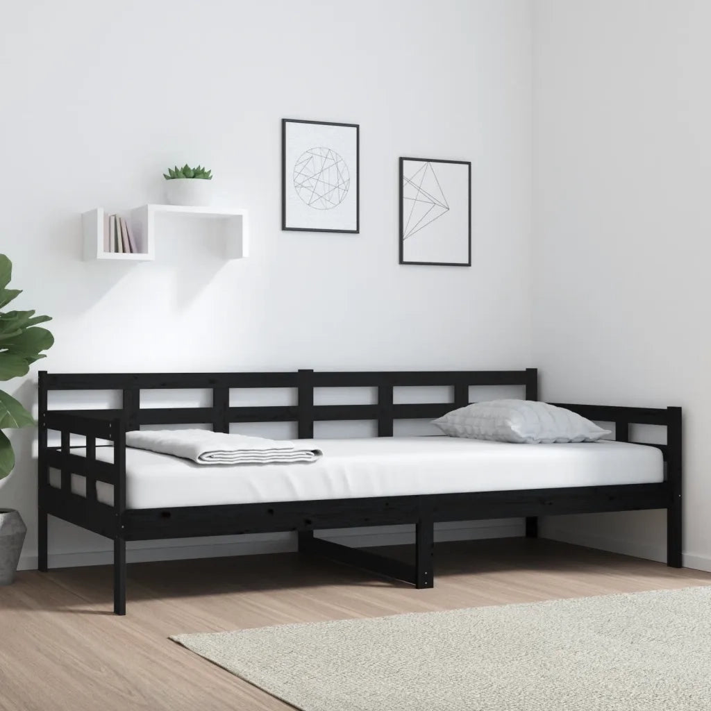 Letto singolo | Letto per adulti | Dormeuse Nera in Legno Massello di Pino 90x200 cm