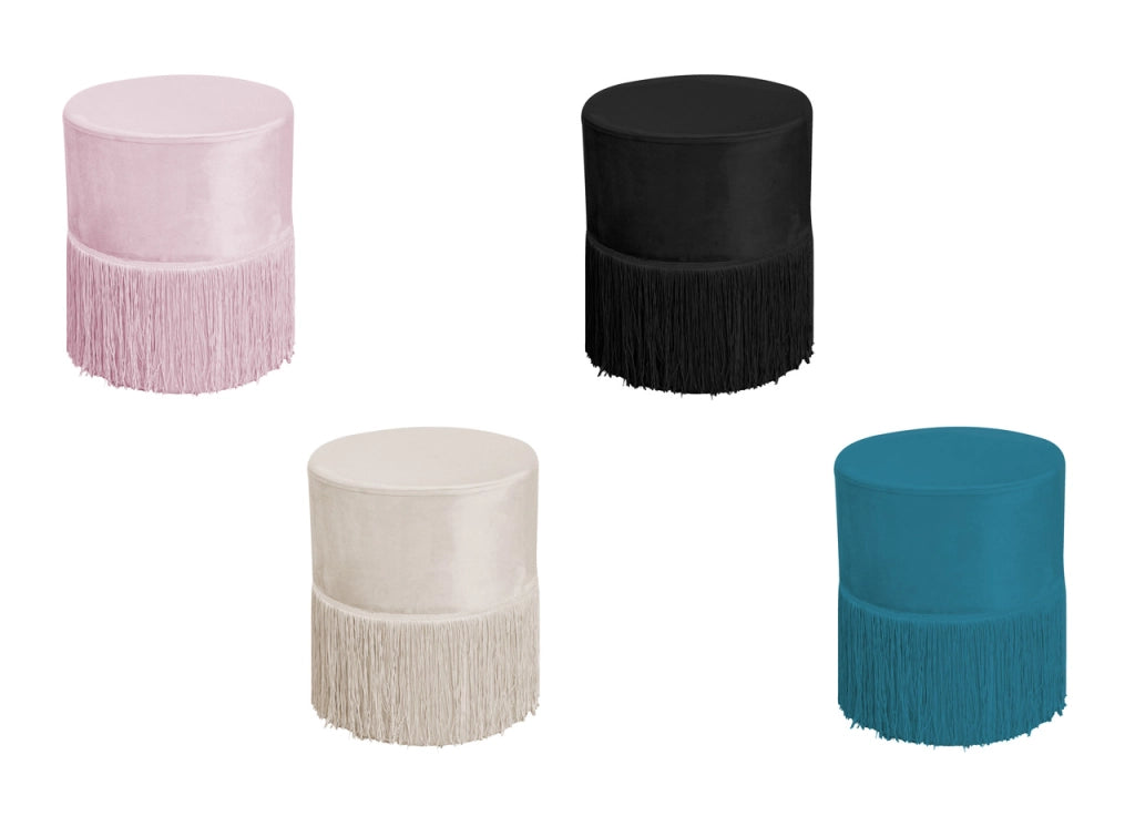 Pouf Salotto/Camera Con Frangette Imbottito Modello Velvet Malibù Tinta Unita - Pouf - Beige