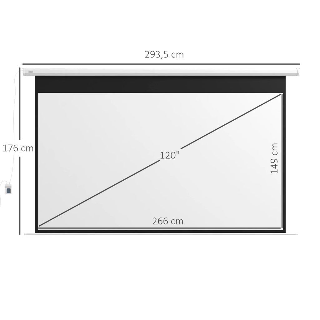 Schermo per proiettore elettrico 266 x 149 cm 16:9 con telecomando per home cinema e presentazioni, in metallo, bianco