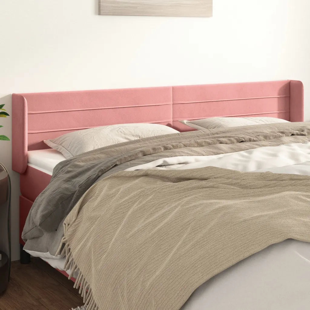 Testiera | Testata ad Orecchio Rosa 203x16x78/88 cm in Velluto