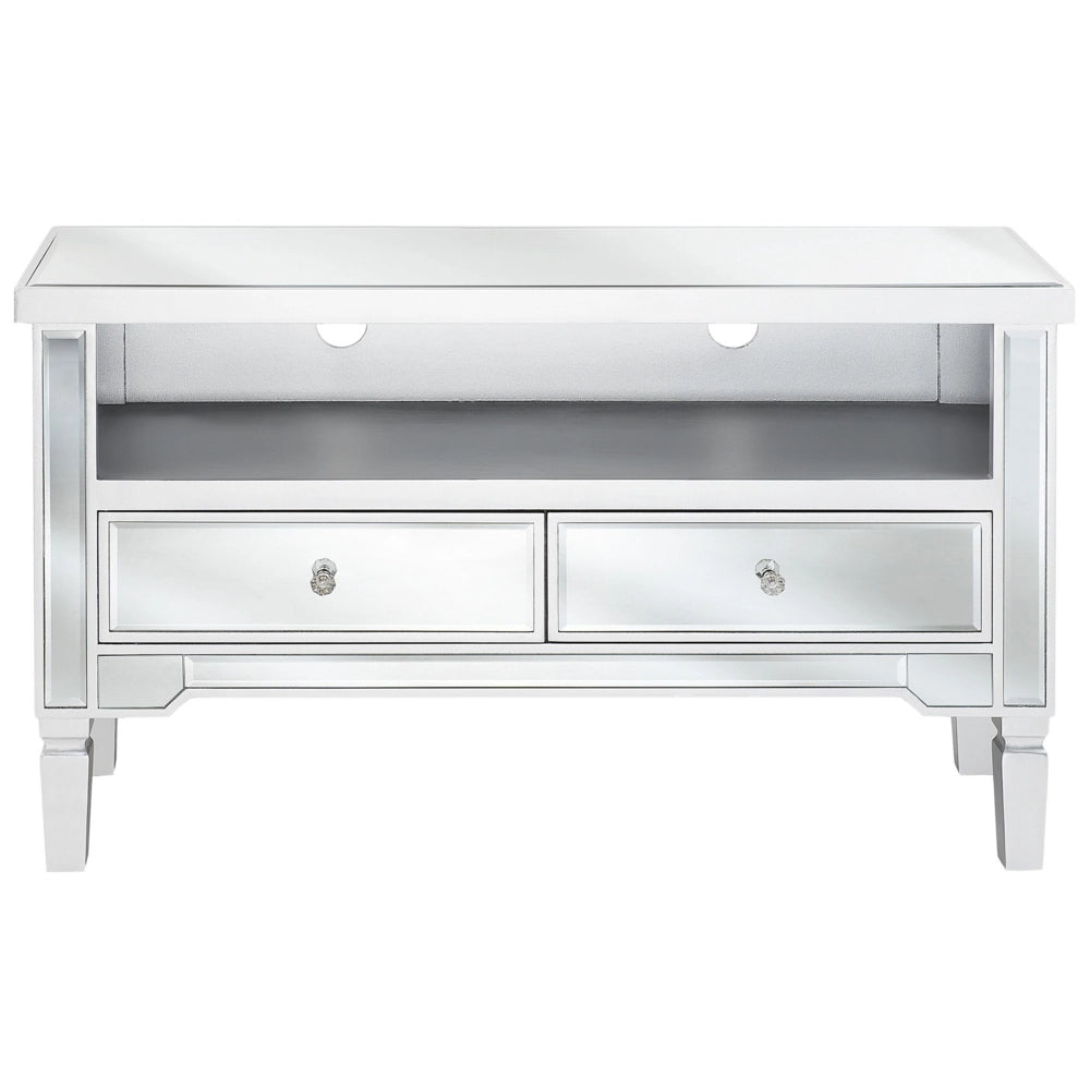 Madia credenza a Specchio argento con Cassettiera a 2 Cassetti con Pomelli in Cristallo
