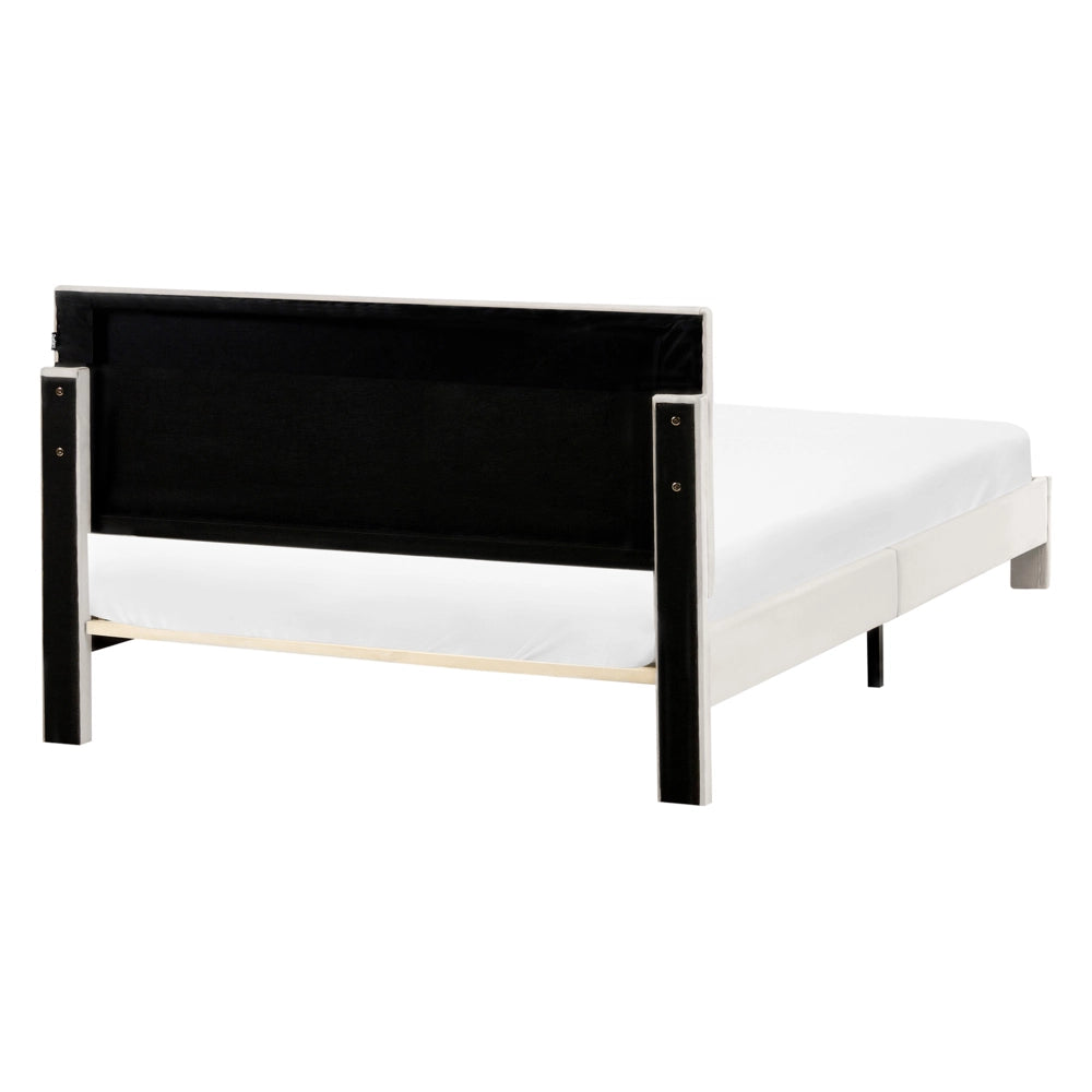 Letto matrimoniale 140 x 200 cm Bianco Sporco Rivestimento in velluto 4ft con cassetti Testiera Base a doghe Moderno