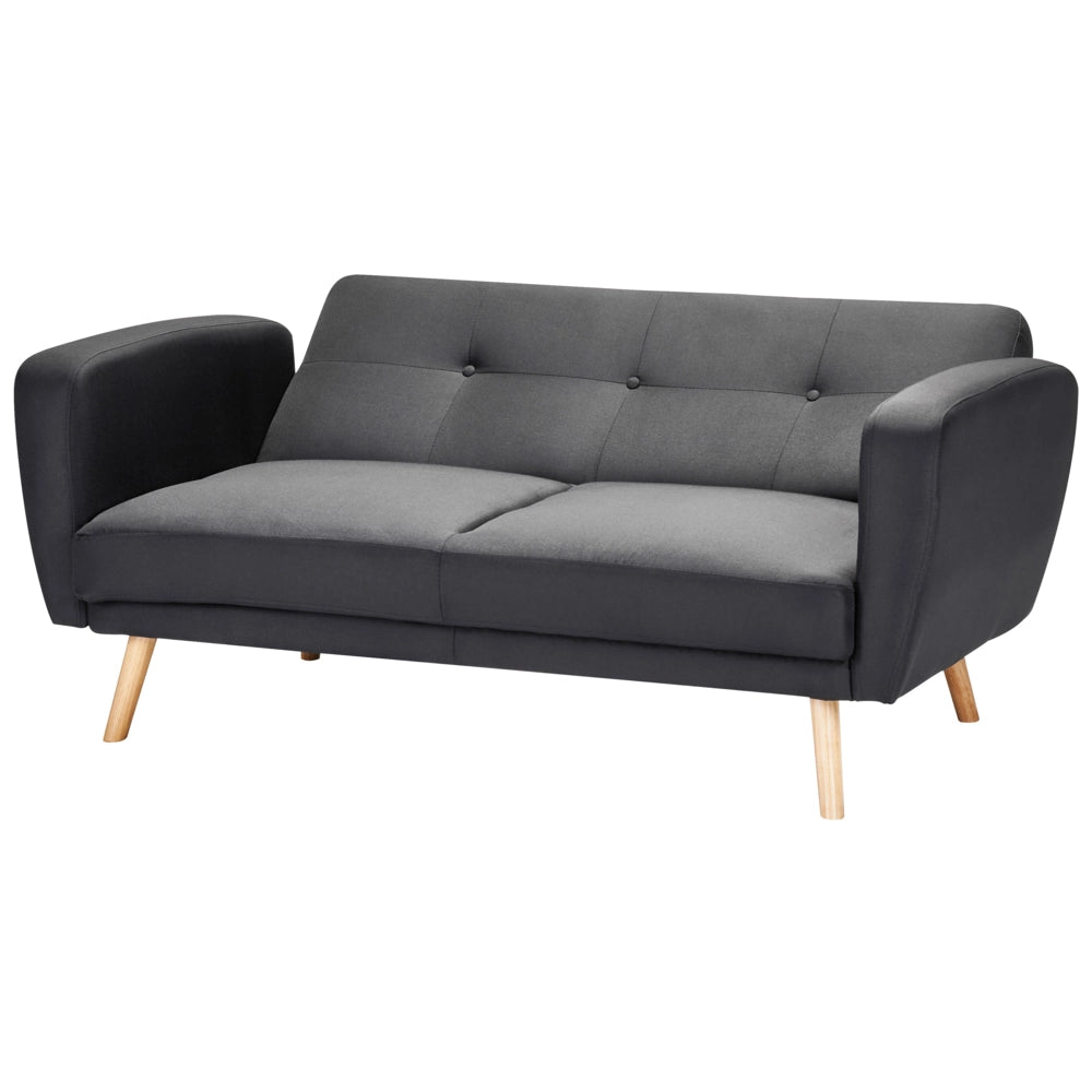 Divano Letto Rivestito In Tessuto Nero 2 Posti Trasformabile Gambe In Legno Soggiorno Moderno E Minimalista