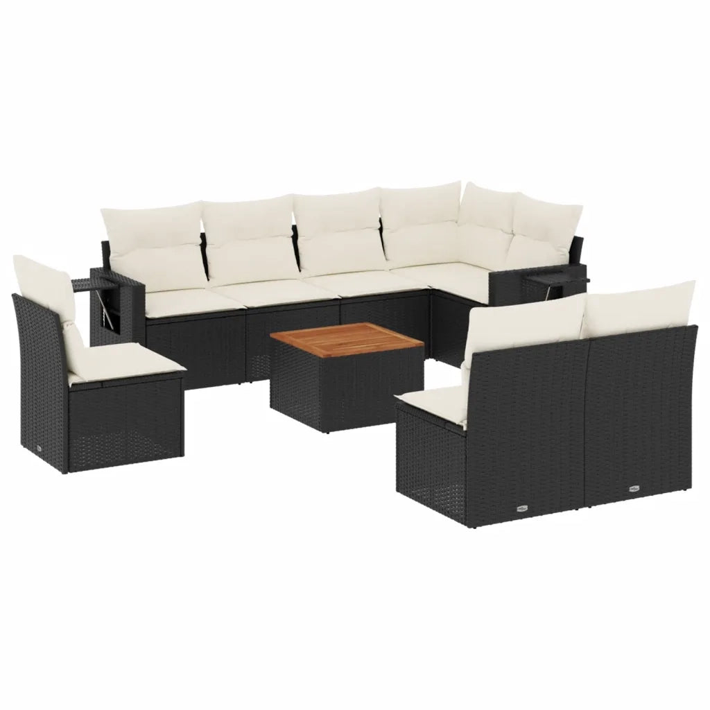 Set Divani da Giardino 9 pz con Cuscini Nero in Polyrattan 3224600