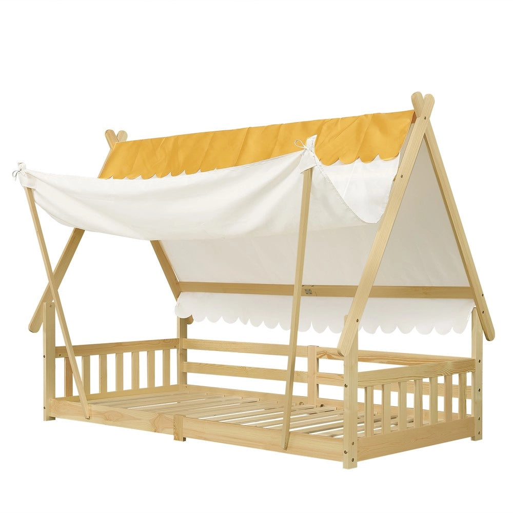 Letto Singolo per Bambini a Casetta ¨C MINIMAL ¨C Pino e Multistrato, 90x200, Naturale