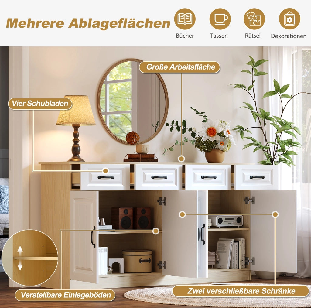 Credenza moderna in MDF 160 cm con 4 ante, 4 cassetti e ripiani regolabili