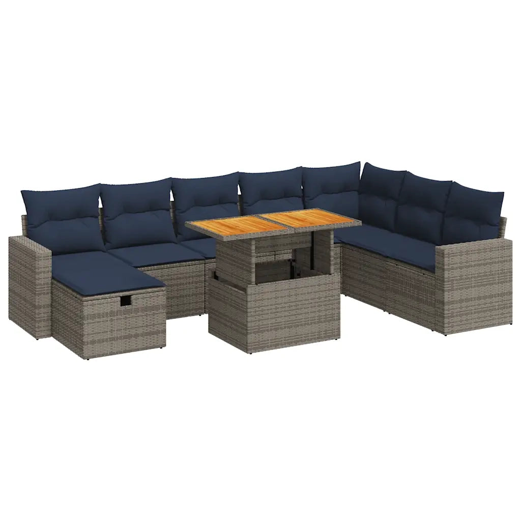 Set Divano da Giardino 9pz con Cuscini Grigio Polyrattan Acacia 3328020