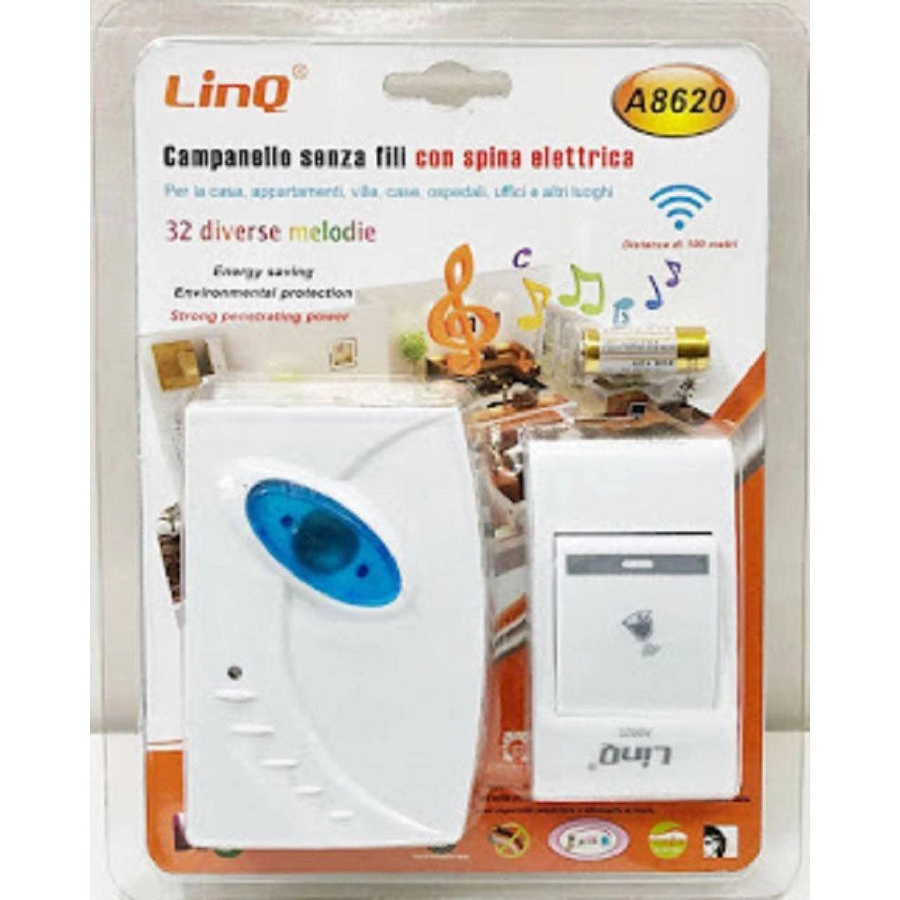 Trade Shop - Campanello Wireless Spina Elettrica Senza Fili 32 Melodie A8620 Distanza 100 Mt -