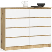 Cassettiera AKORD K120 Quercia Artisan 120 cm 8 cassetti inserto frontale Bianco 120x40x99 cm