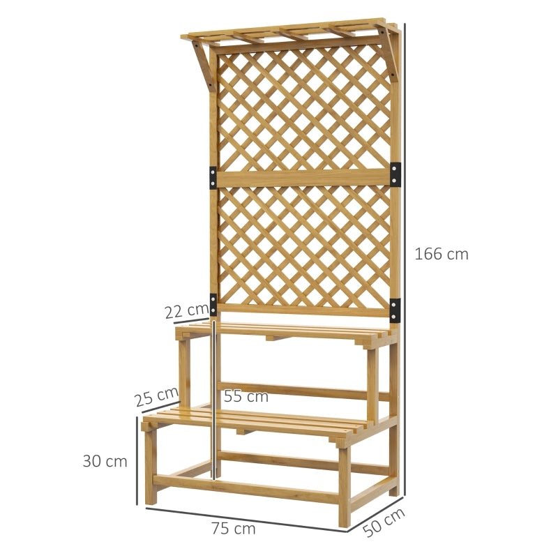 Porta piante a 2 livelli in legno di abete, con griglia e tetto, 75 x 50 x 166 cm, giallo