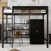 Letto a castello in ferro - Zephmum - 90x200 cm - Nero - Con scrivania e armadio