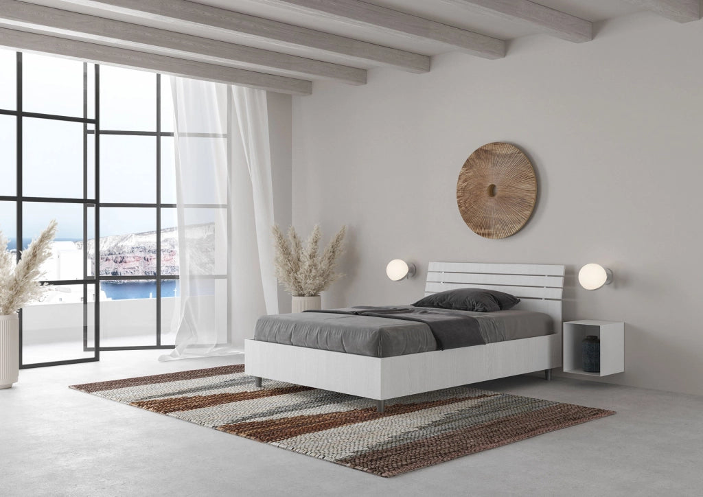 Letto 1 Piazza e Mezzo 120x200 cm con Rete Testata Doghe Inclinata Ankel Bianco Frassino