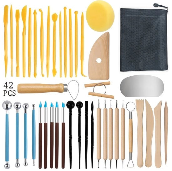 Set di utensili ceramici da 42 pezzi, adatto per argilla polimerica, pietra, argilla plastica e utensili manuali.