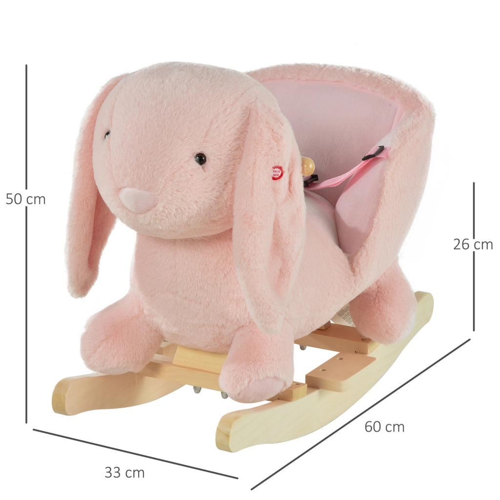 EasyComfort Cavallo a Dondolo a Forma di Coniglio con Suoni, Cavalluccio a Dondolo per Bambini 18-36 Mesi Interattivo, Rosa, 60x33x50cm