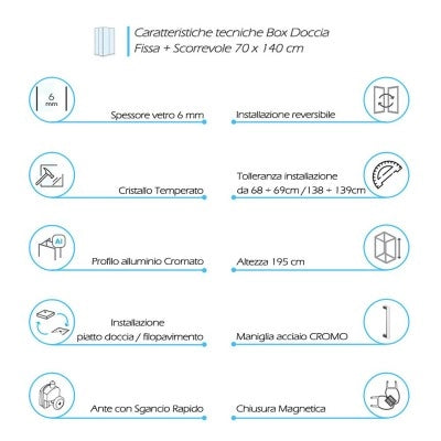 Box doccia angolare 70x140 cm Icon fisso + scorrevole con vetro trasparente