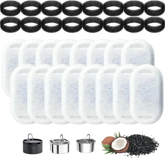 Filtro per fonte per gatti, 32 pezzi filtro per fonte per gatti, filtro di ricambio per fonte per bere, filtro per fonte per gatti, filtro per fonte per bere per gatti 3,2L / 2L, 16 pezzi filtro a carbone attivo, 16 pezzi filtro a schiuma