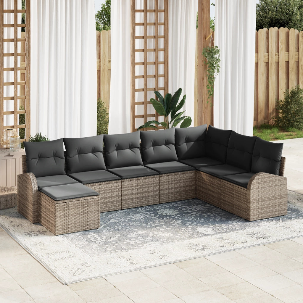 Set Divano da Giardino 8 Pezzi con Cuscini Grigi in Rattan Sintetico
