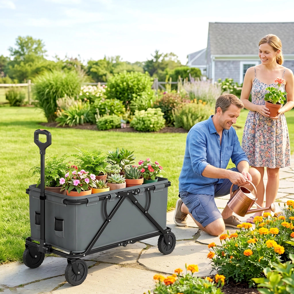 Carrello da Giardino Pieghevole con Telone ¨C Zephmum ¨C 120 kg 160 L Grigio Scuro