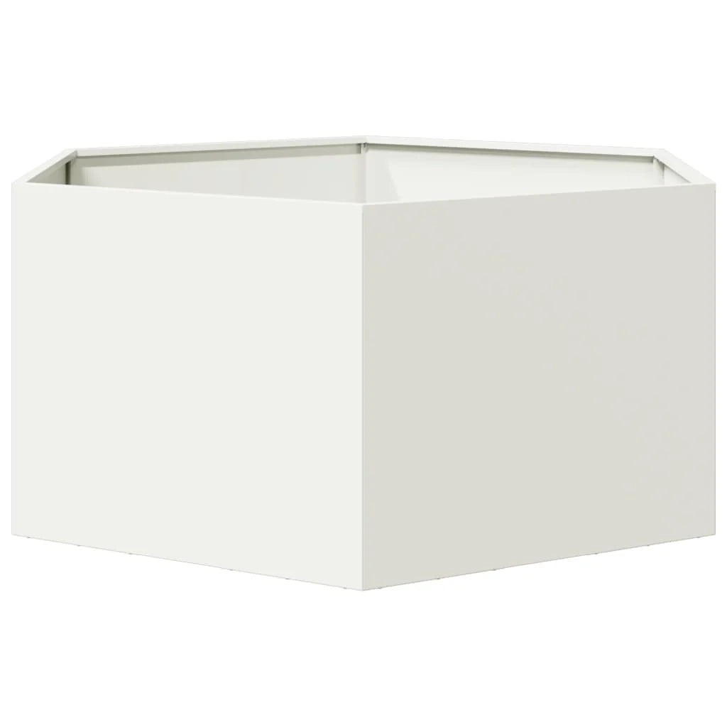 Fioriera/aiuola esagonale per piante fiori terrazza giardino 104 x 90 x 45 cm acciaio bianco 02_0038631