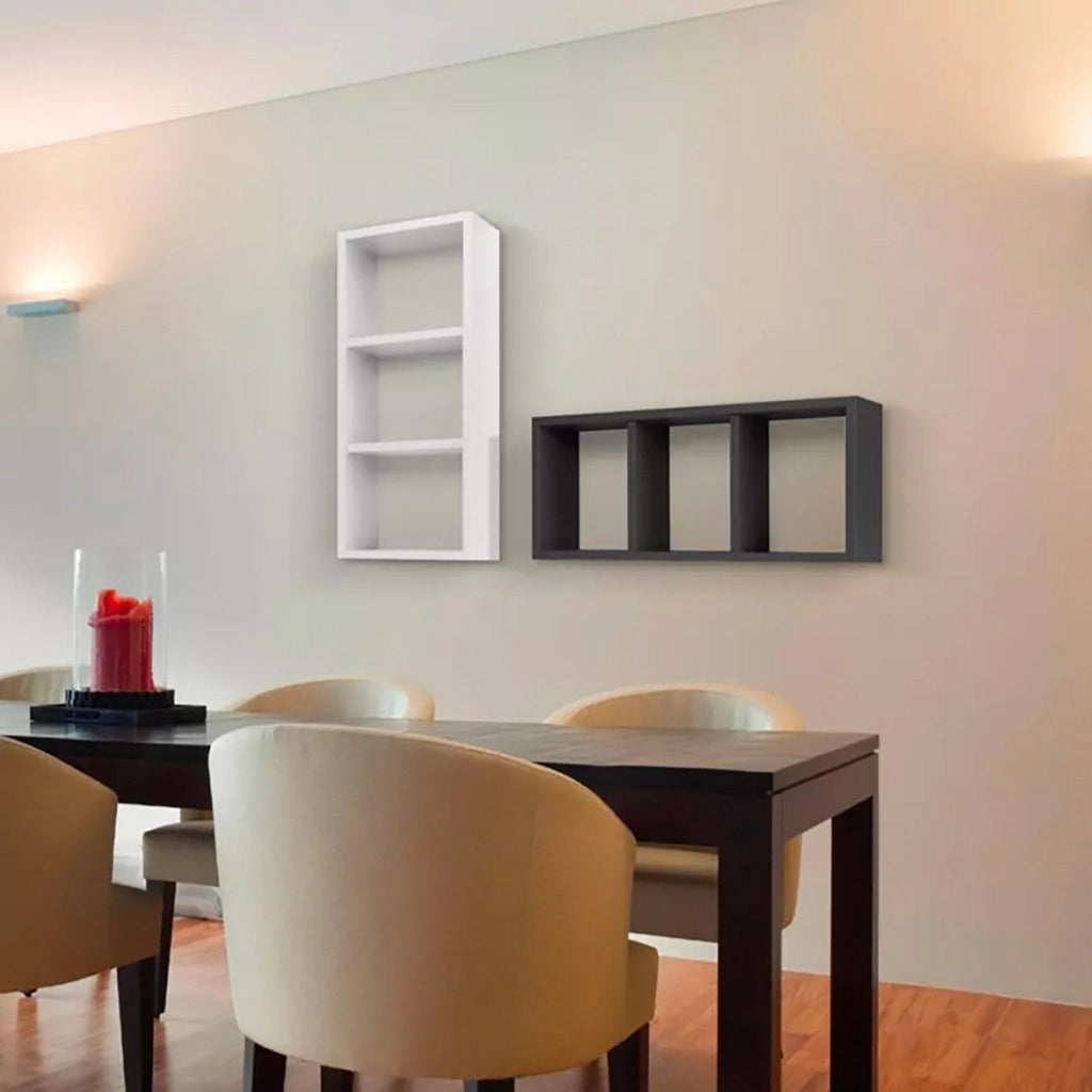 Mensola Rettangolare 3 Scomparti da Parete 70x30x15.5 cm in Fibra di Legno Tristano Grigio Sasso