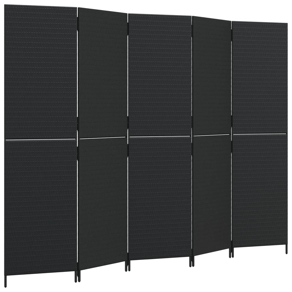 Divisorio per Ambienti | Divider per stanze | Paravento a 5 Pannelli Nero in Polyrattan