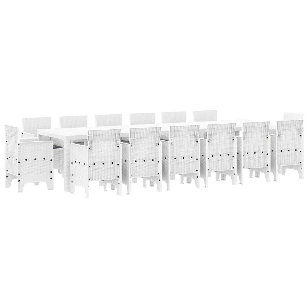 Set da Pranzo da Giardino 15 Pezzi con Cuscini Bianco Polyrattan
